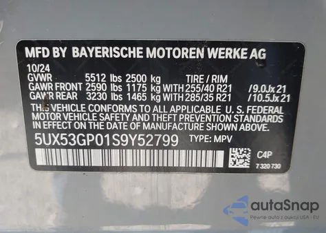 2025 BMW X3 30 xDrive from USA, damaged, VIN 5UX53GP01S9Y52799